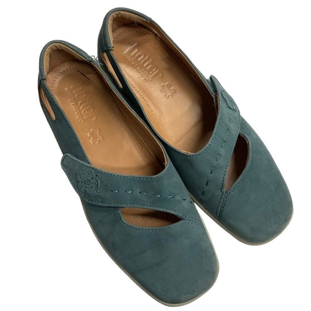 Hotter Comfort Concept Bliss Mary Jane Flats Shoes Size 7 Blue Leather Soft
